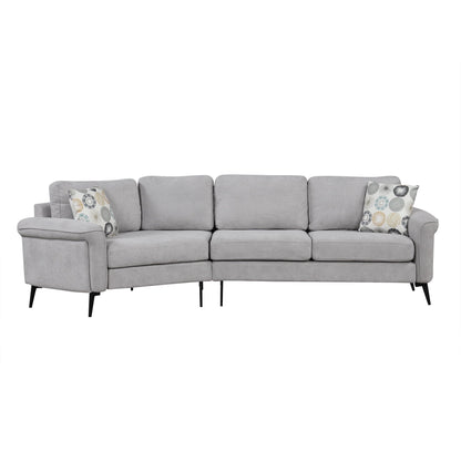 Upholstered 3 Seater Curved Sofa With Printed Pillows Chenille