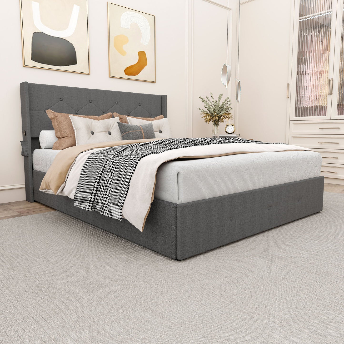 Bed With Gas Lift Storage, USB Ports