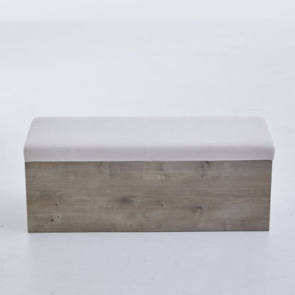 Shelton - Upholstered Flip Top Storage Bench - Ivory / Light Gray / Camel Oak