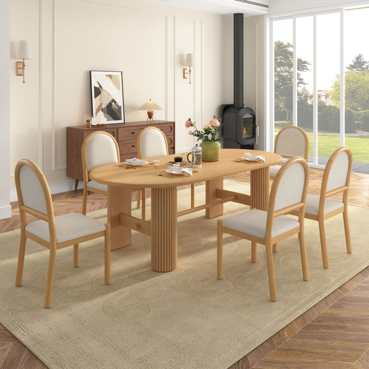 Oval Dining Table Set For 6 With 6 Upholstered Chairs