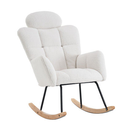 Contemporary Teddy Fabric Upholstered Nursery Rocking Glider Chair With High Backrest And Pillow