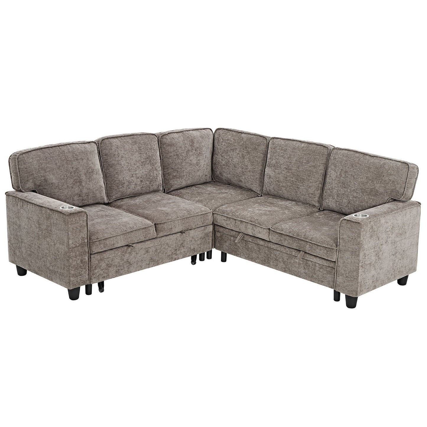 L-Shaped Sofa With Pull Out Sofa Bed With USB