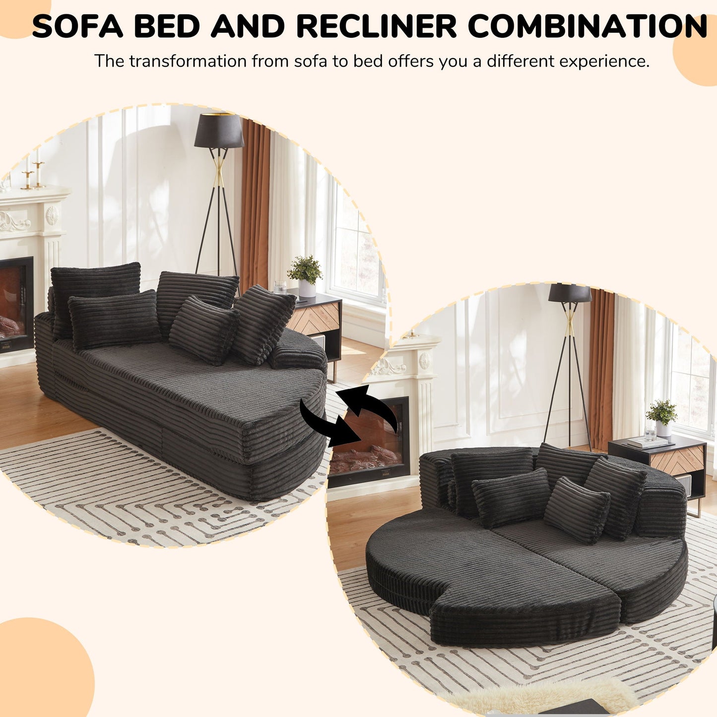 Semi Circular 2 In 1 Sofa Bed With Neck Pillow