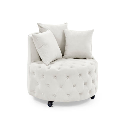 Modern Upholstered Swivel Chair With Button Tufted Design And Movable Wheels
