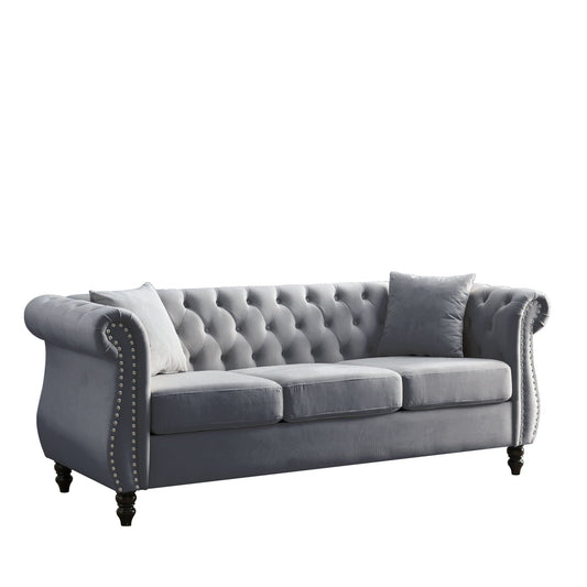 Chesterfield Sofa With Rolled Arms And Nailhead Trim