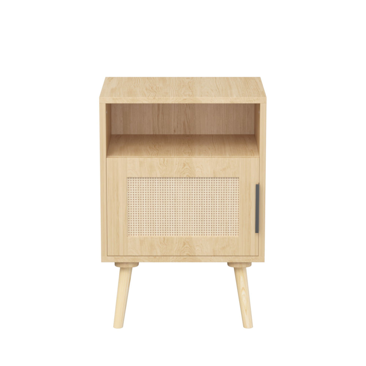 Nightstand, Side Table With Door And Open Shelf For Bedroom - Oak