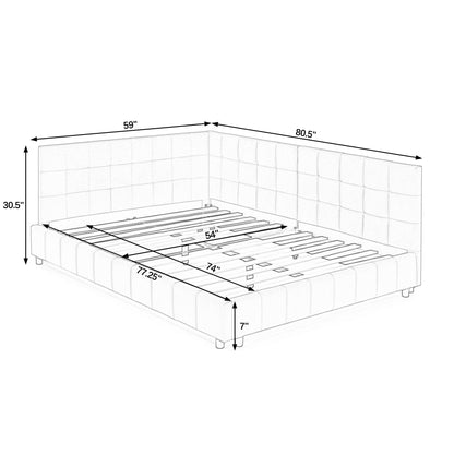 Mid-Century Storage Upholstered Tufted Bed Frame With Backrest And Armrests
