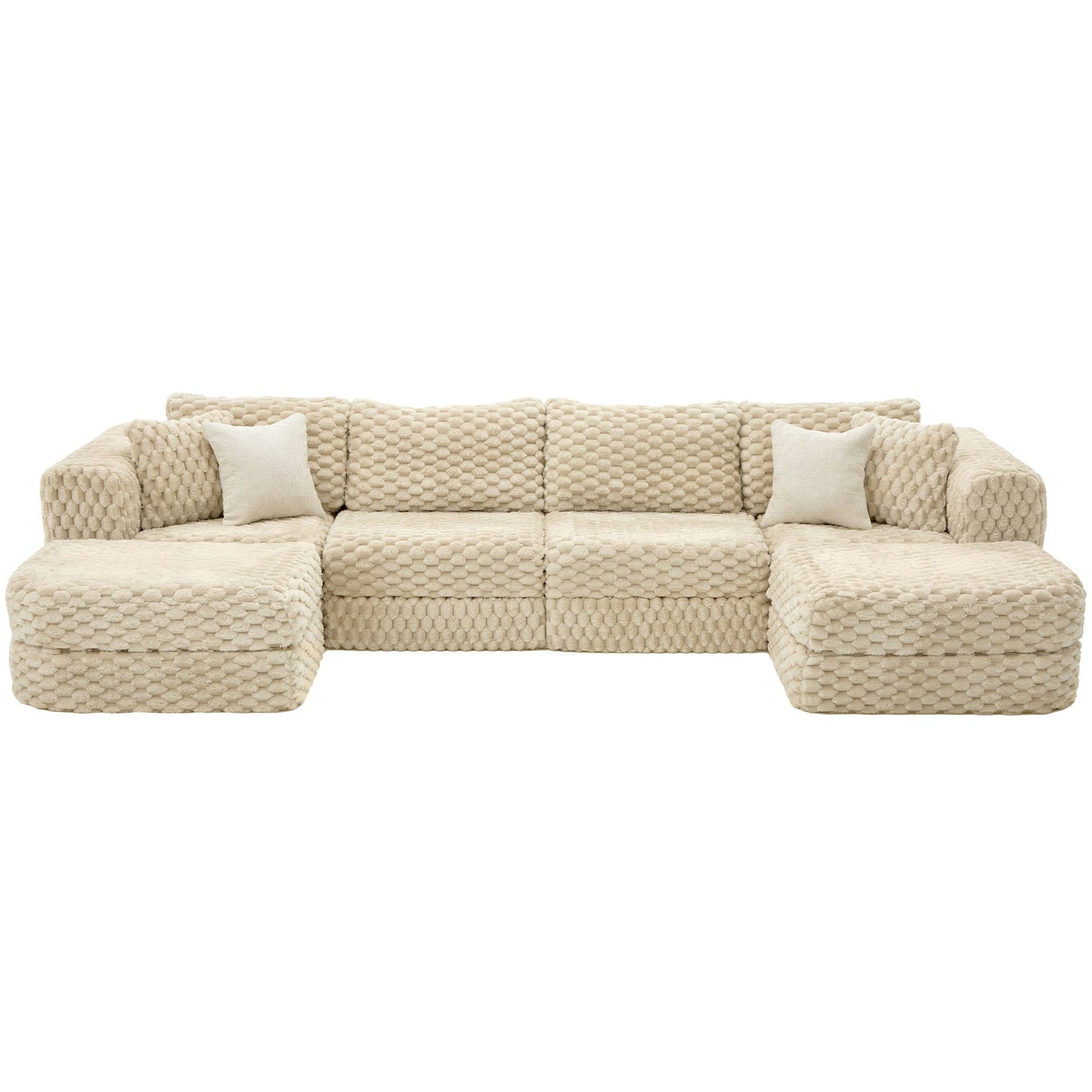 Modular Sectional Sofa, Boneless Couch With 2 Movable Ottomans