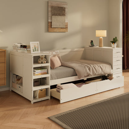 Daybed With Side Shelves, Multi Functional Desk & Charging Station