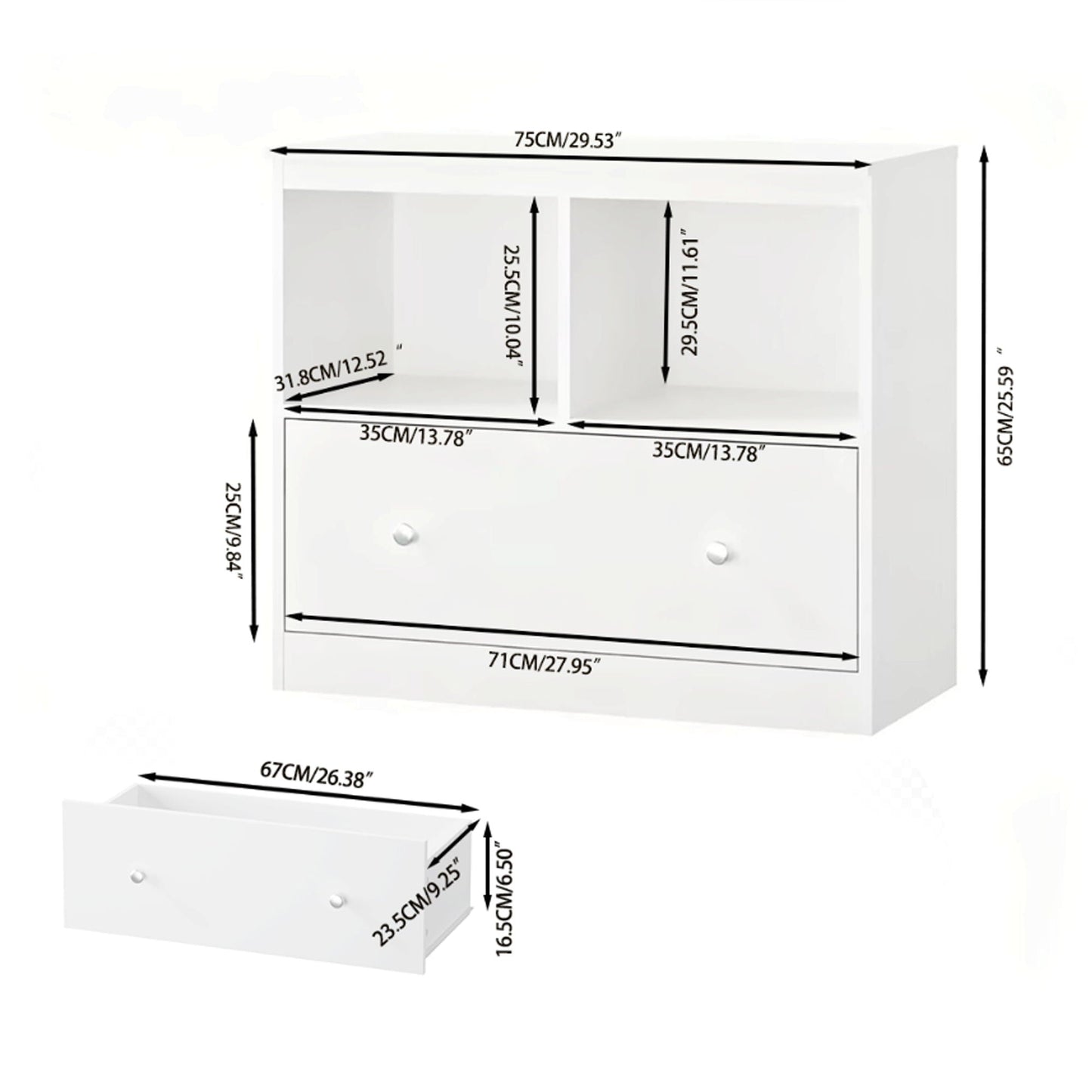 Toy Storage Organizer With Large Drawer And Low Bookshelf For Nursery & Playroom - White