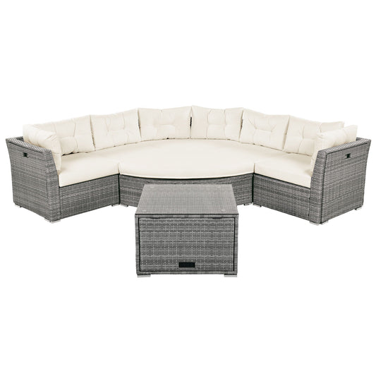 Patio Furniture Set Outdoor Daybed Rattan Sectional With Cushions And Center Table