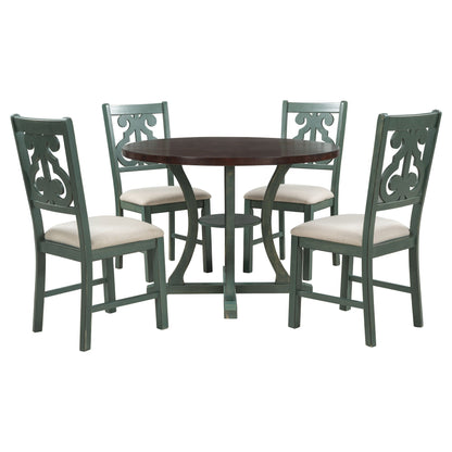 5 Piece Round Dining Table And Chair Set With Unique Legs And Hollow Chair Back