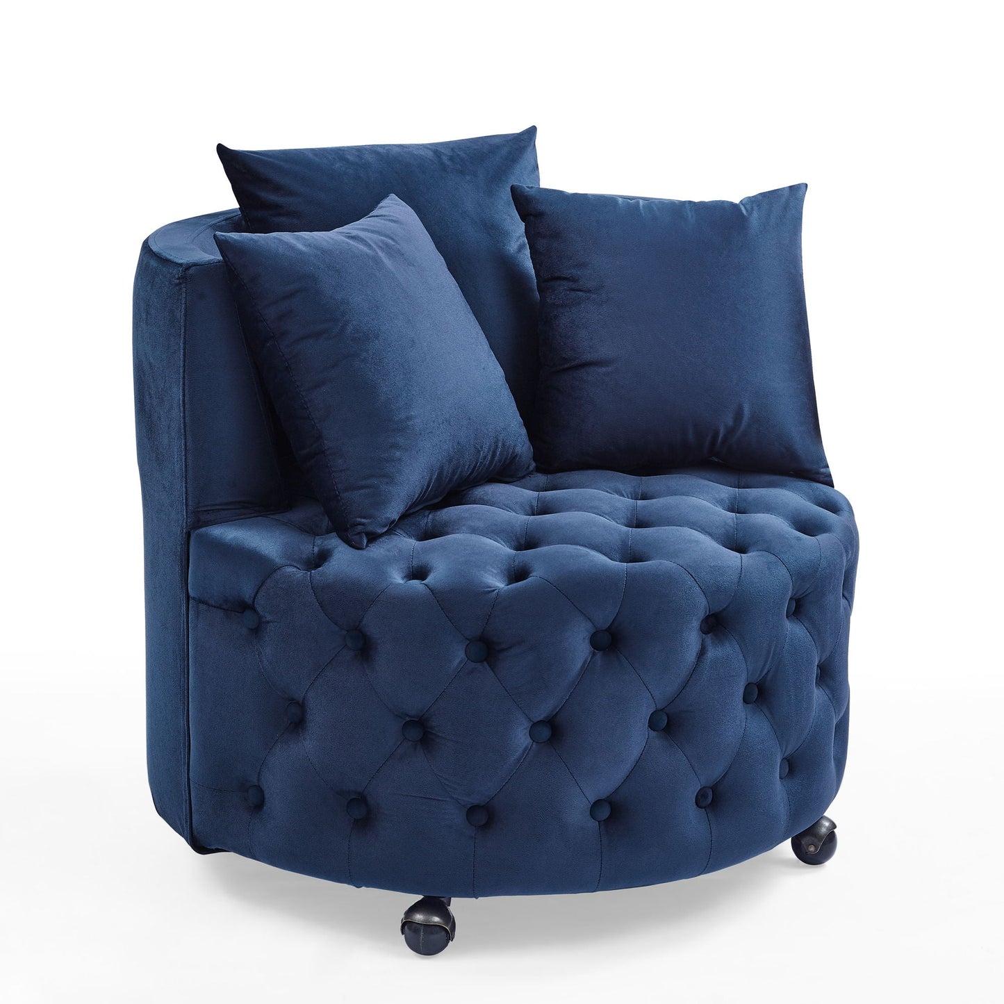 Modern Upholstered Swivel Chair With Button Tufted Design And Movable Wheels