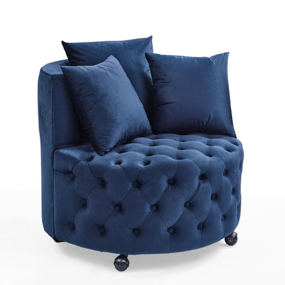 Modern Upholstered Swivel Chair With Button Tufted Design And Movable Wheels