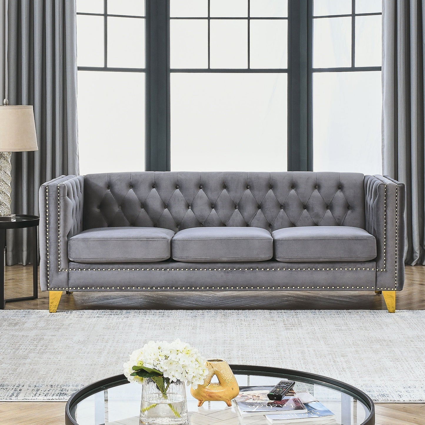 Modern Sofa With Button Tufting, Upholstered Couch For Living Room