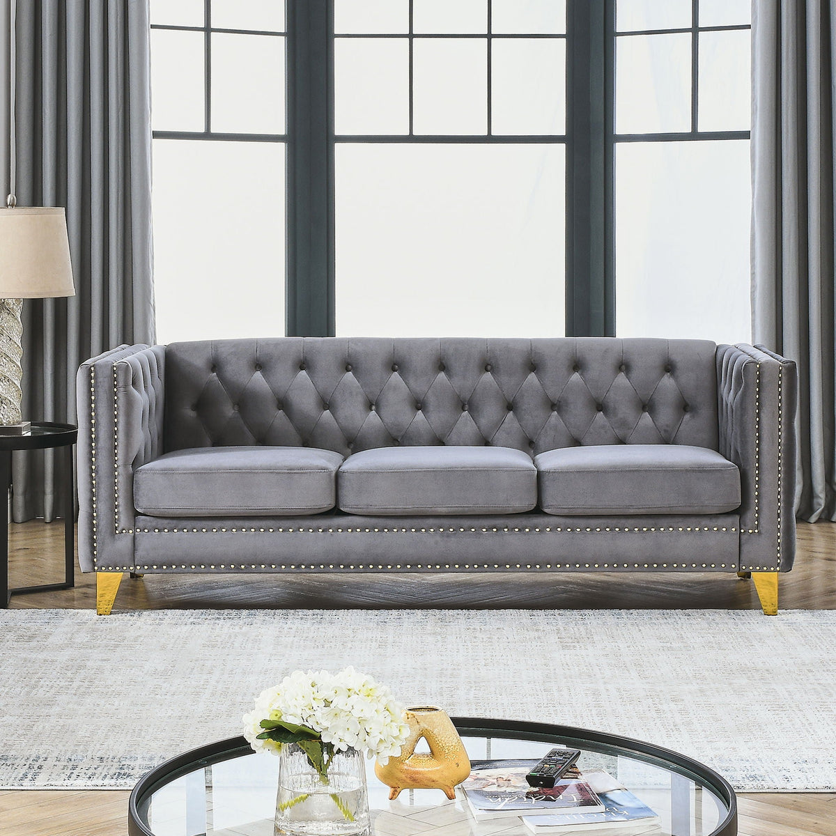 Modern Sofa With Button Tufting, Upholstered Couch For Living Room