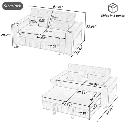 Pull-Out Sofa Bed Convertible Couch With Adjustable Backrest For Living Room