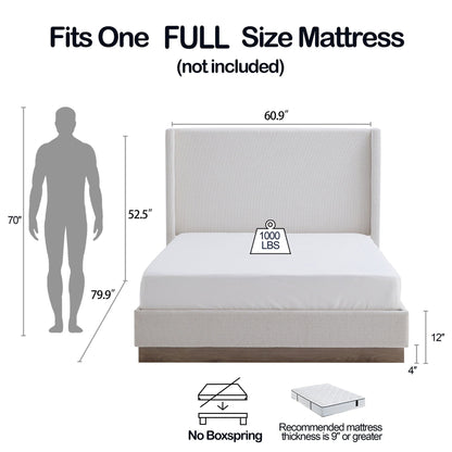 Hosford - Minimalist Upholstered Wingback Bed With Wood Base Platform