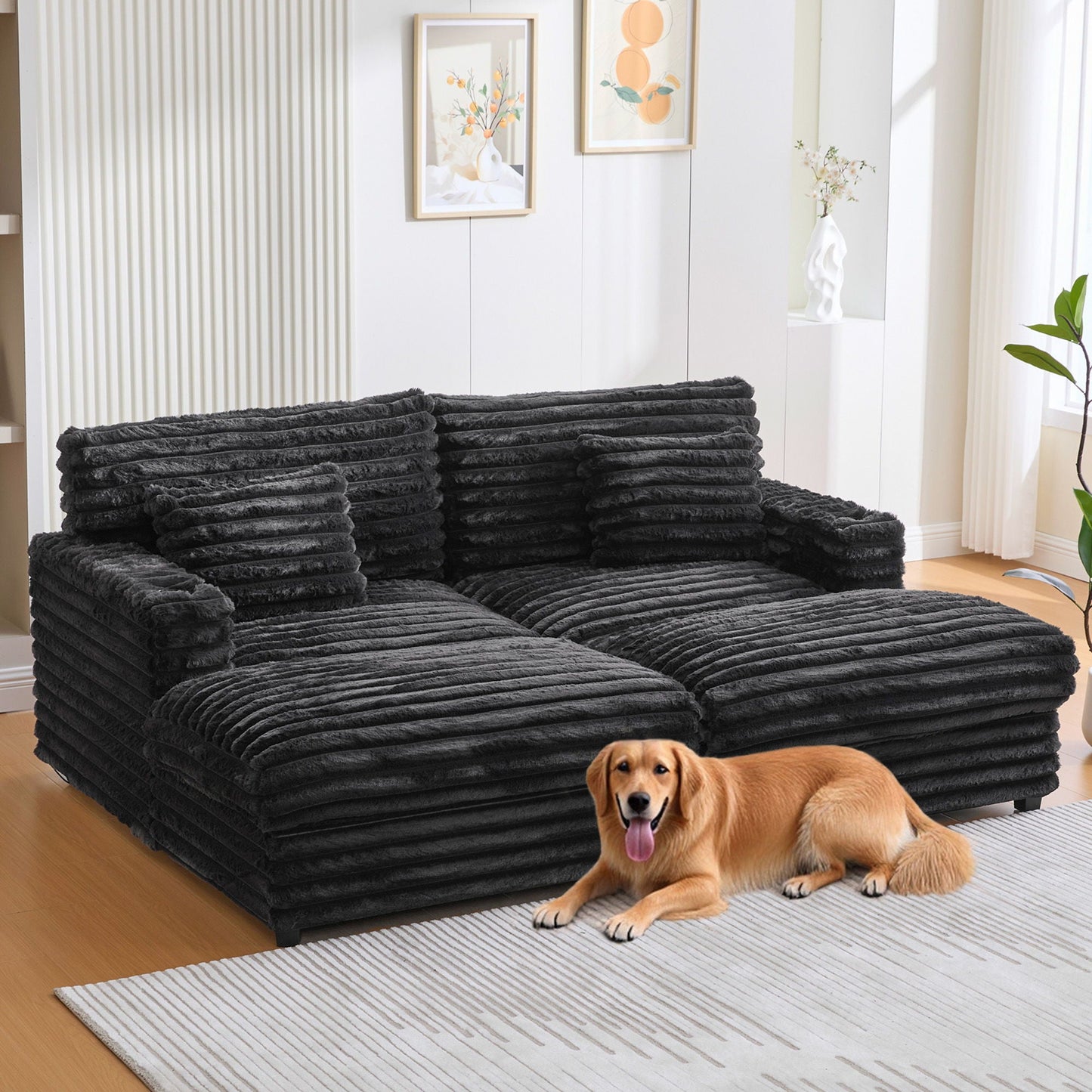 Oversized Double Chaise Lounge Sofa With USB Ports And Cup Holders