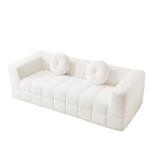 Boneless 3 Seater Sofa With Circular Throw Pillows - Beige