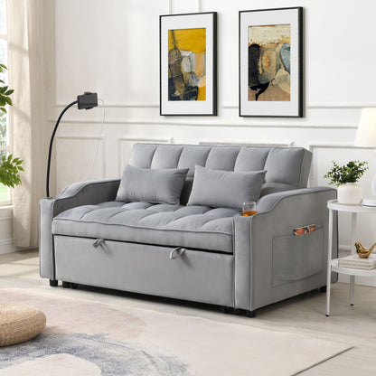 Modern Loveseat With Pullout Bed, Adjustable Reclining Backrest