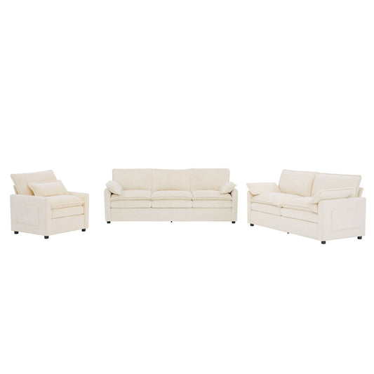 Modern Sofa Set With Double Layer Cushion And Side Storage Pockets