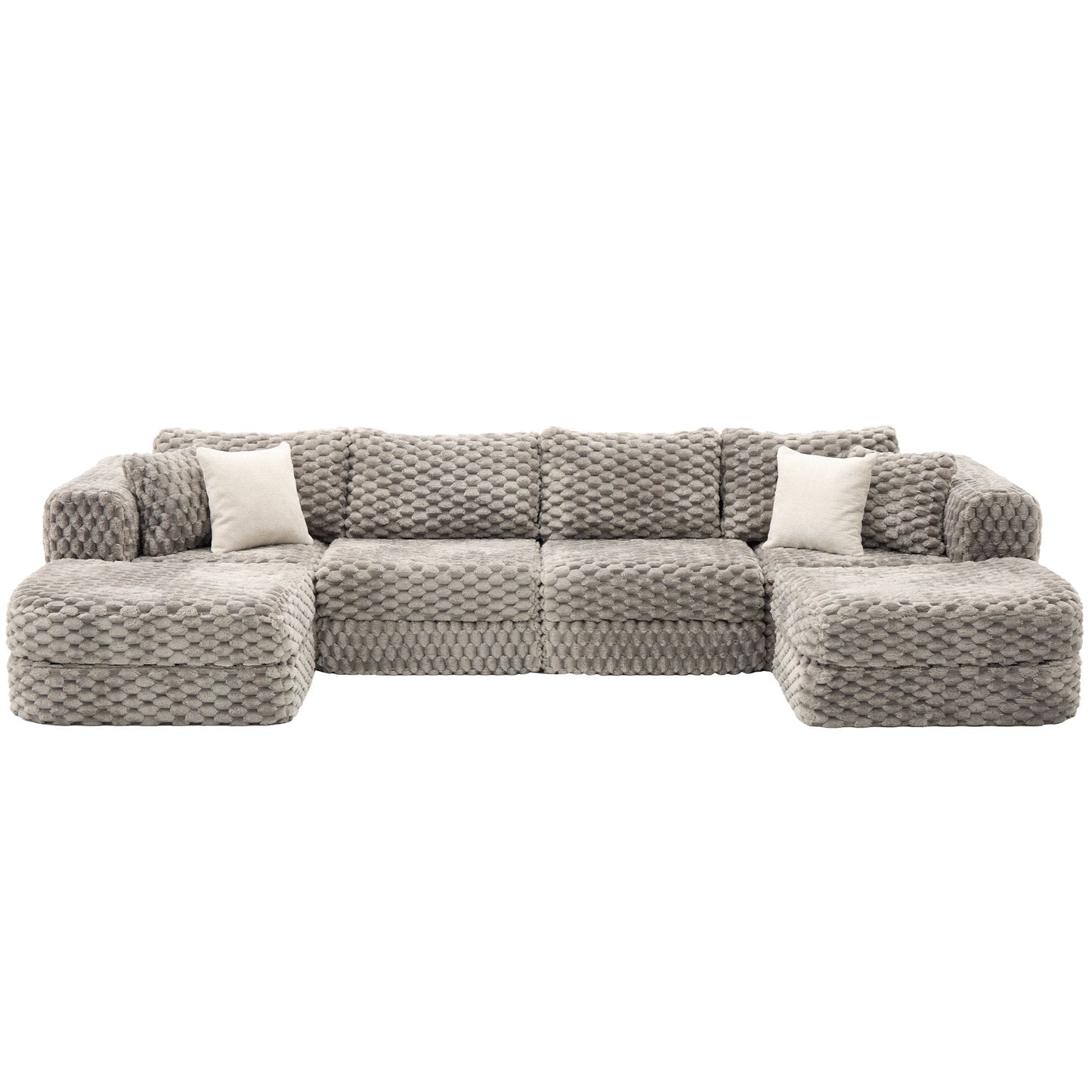 Modular Sectional Sofa, Boneless Couch With 2 Movable Ottomans