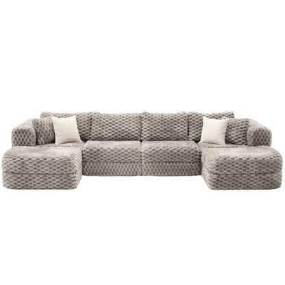 Modular Sectional Sofa, Boneless Couch With 2 Movable Ottomans
