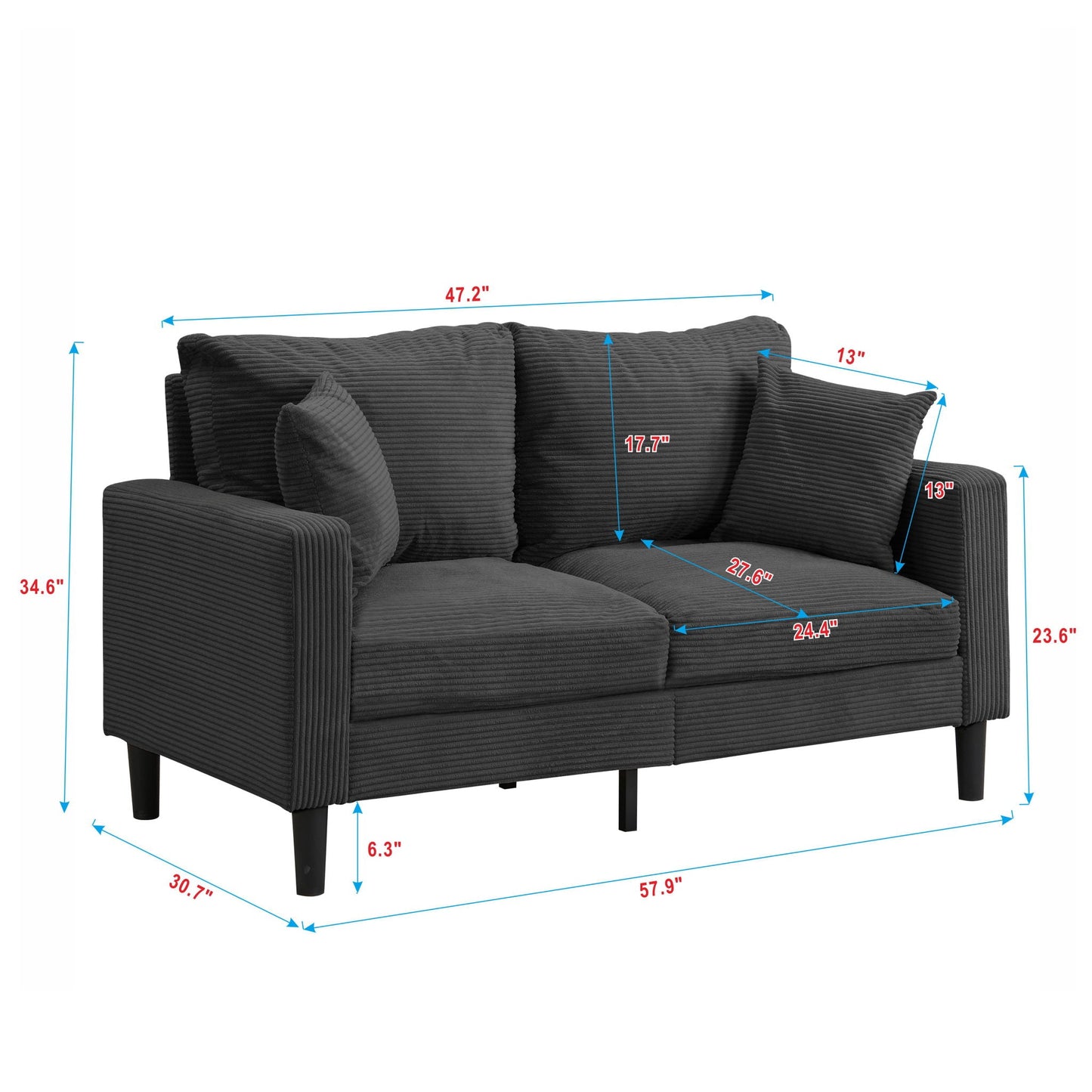 Modern Upholstered Loveseat Sofa With High Resilience, Wooden Frame - Dark Gray