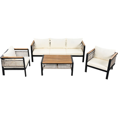 4 Pieces Outdoor Sectional Sofa Set 5 Person Patio Seating Group Outdoor Conversation Set With Cushions And A Coffee Table For Patios