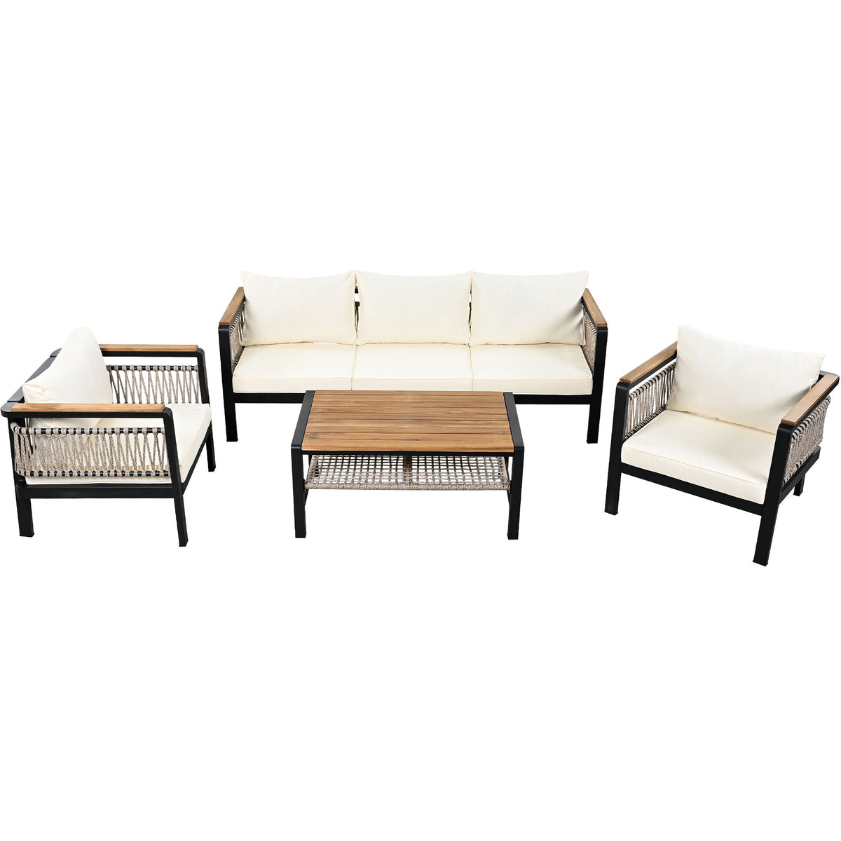 4 Pieces Outdoor Sectional Sofa Set 5 Person Patio Seating Group Outdoor Conversation Set With Cushions And A Coffee Table For Patios