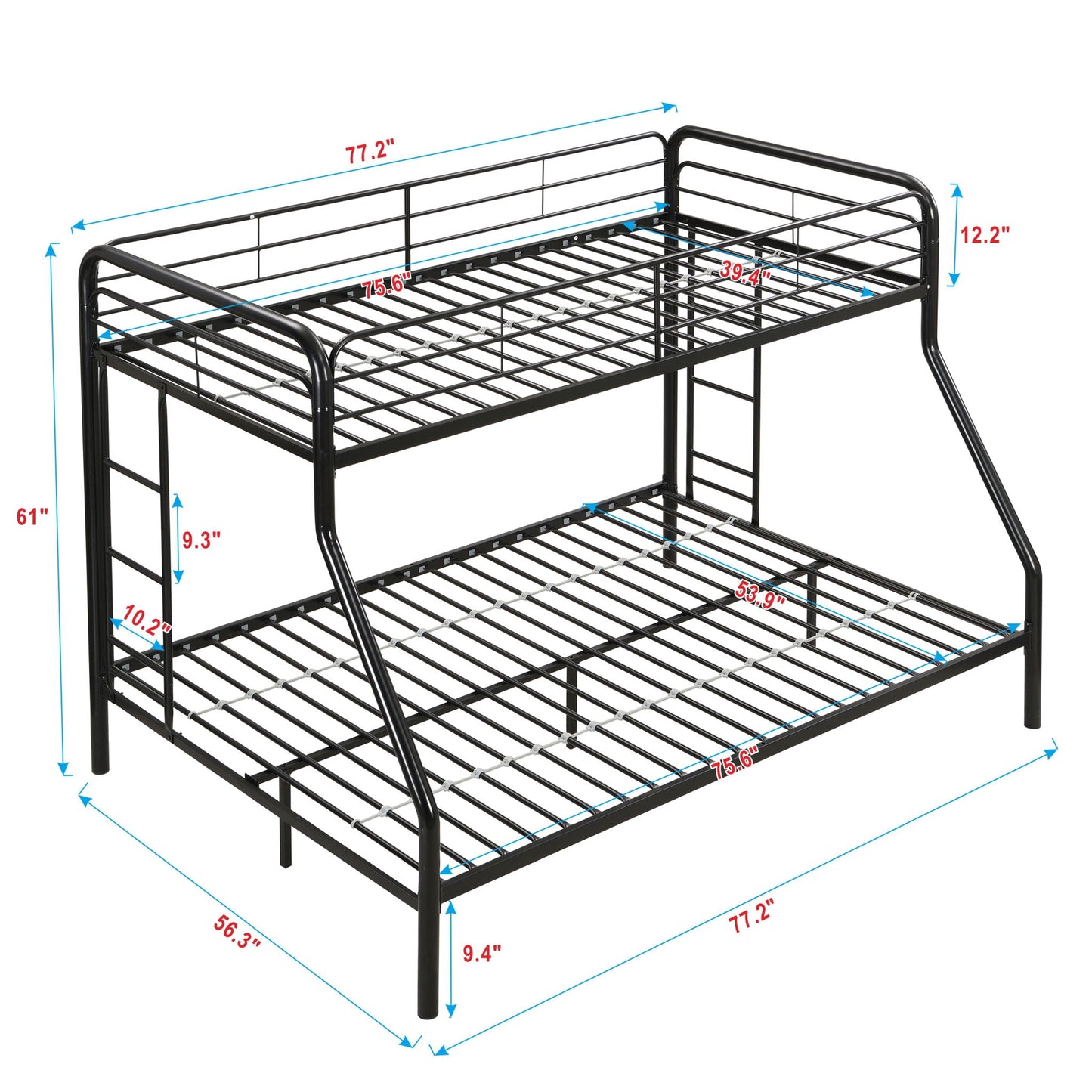 Modern Twin Over Full Metal Bunk Bed With Trundle And Dual Side Ladder And Metal Design - Black / Brown