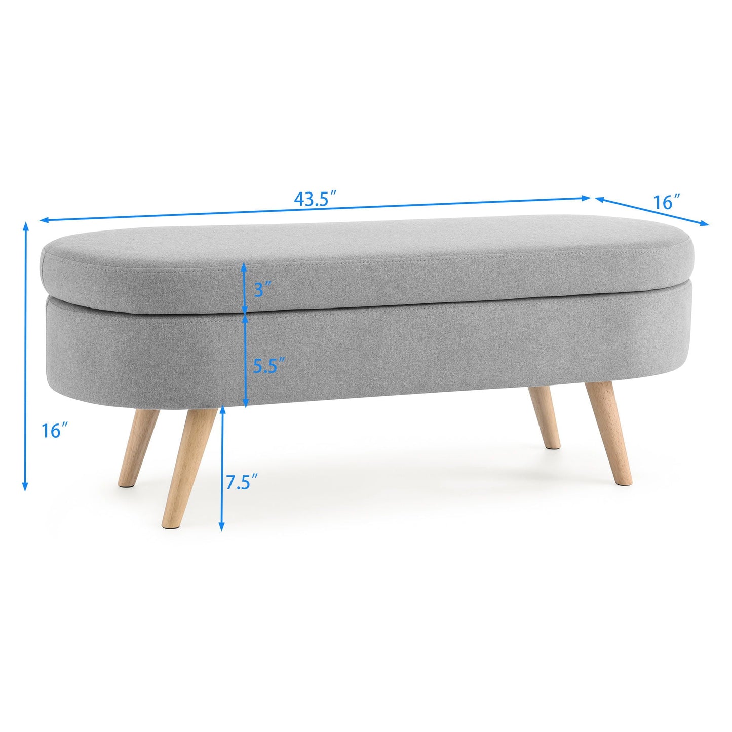 Ottoman Oval Storage Bench With Rubber Wood Legs Linen - Gray
