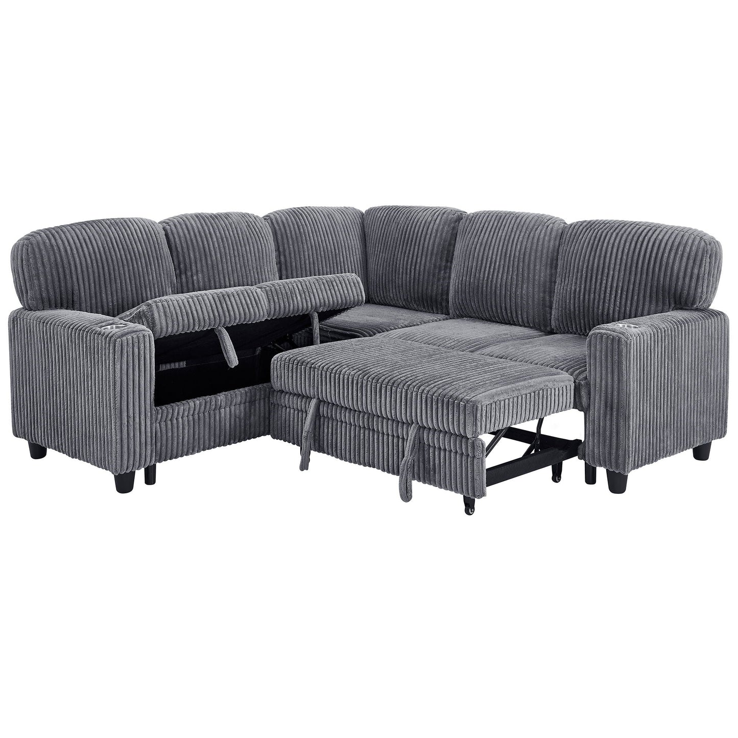 L-Shaped Sofa With Pull Out Sofa Bed With USB