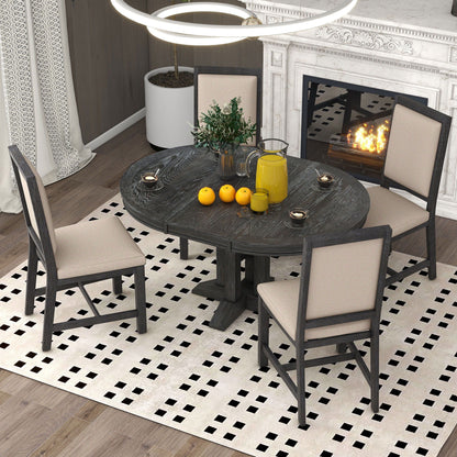 Dining Set & Extendable Round Table And 4 Upholstered Chairs