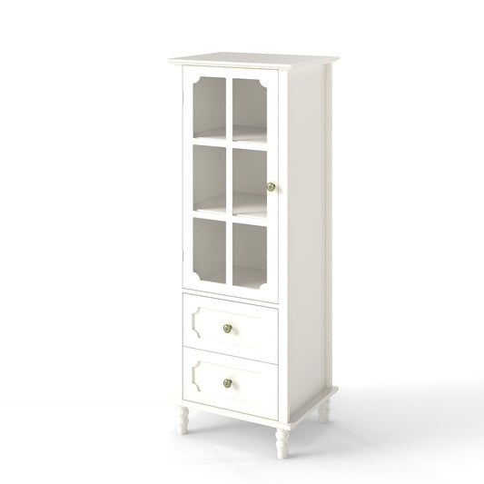 Minimalism Buffet Cabinet With Glass Doors And Double Drawer