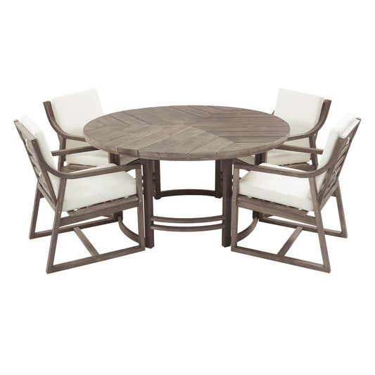 5 Piece Outdoor Dining Set, Patio Table And Chairs With Umbrella Hole