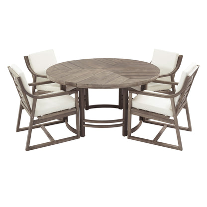 5 Piece Outdoor Dining Set, Patio Table And Chairs With Umbrella Hole