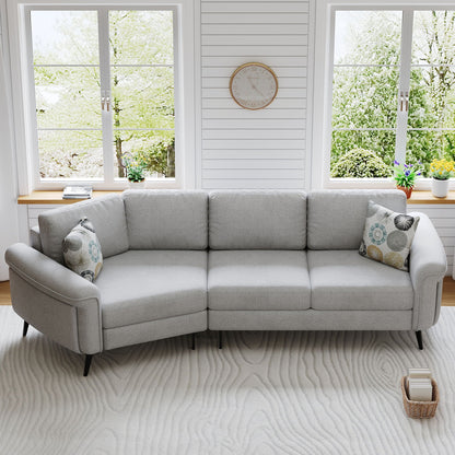 Upholstered 3 Seater Curved Sofa With Printed Pillows Chenille