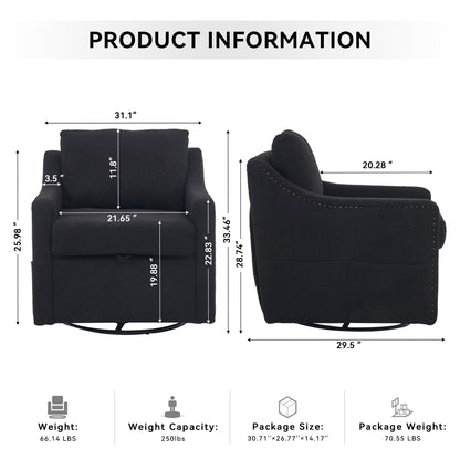 Linen Fabric 360° Swivel Accent Chair With Upholstered Back Pillow And Rivet Armrest