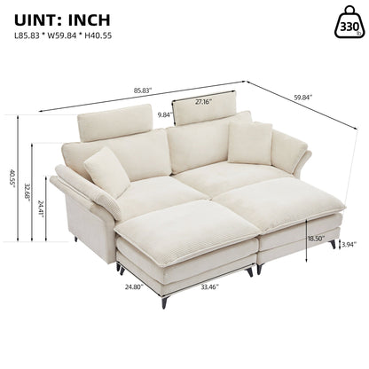 Modern Corduroy Deep Seat Sectional Sofa With Ottoman