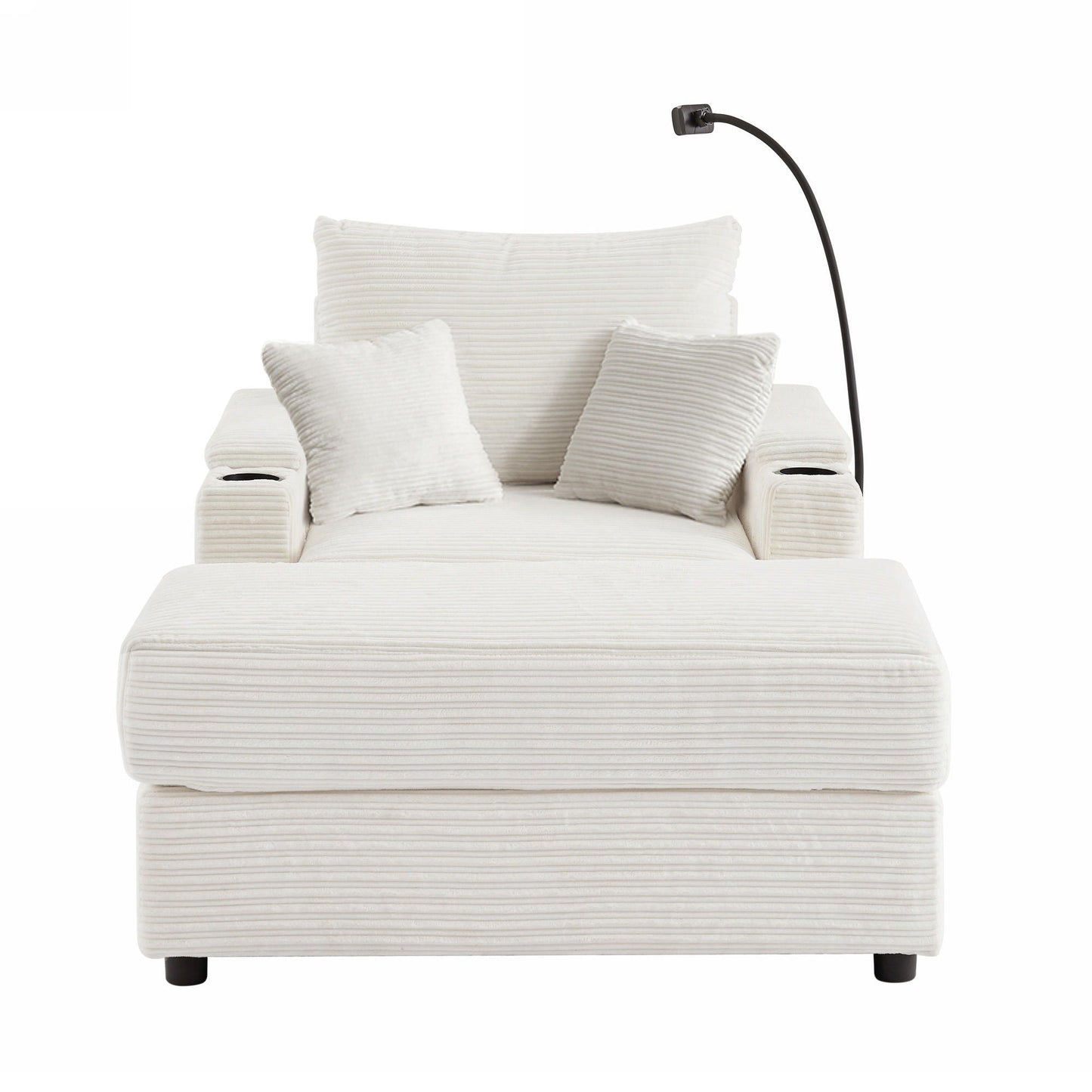 Single Sofa Couch With Storage Space, Movable Ottoman, USB Ports, Cup Holders, Phone Holder