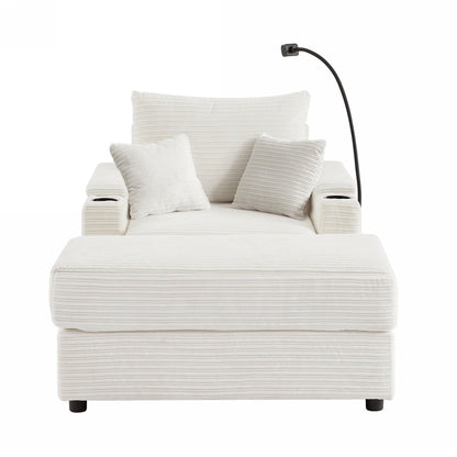 Single Sofa Couch With Storage Space, Movable Ottoman, USB Ports, Cup Holders, Phone Holder