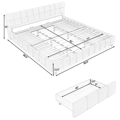 Modern Platform Bed Frame With Thick Chenille Fabric