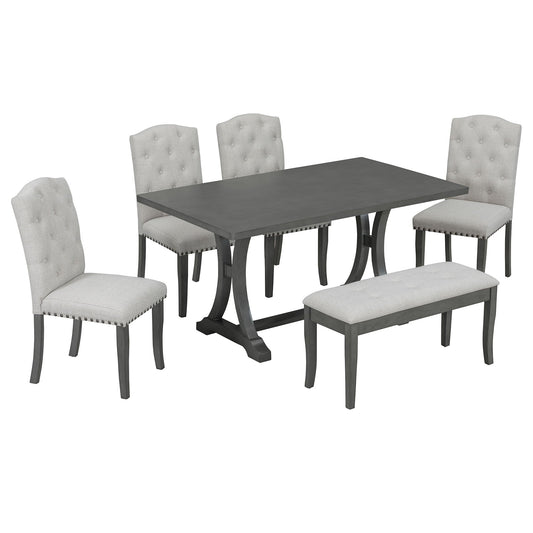 Dining Table Set With 4 Upholstered Chairs And Bench