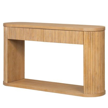 Oval Fluted Console Table With 2 Drawers And Bottom Shelf
