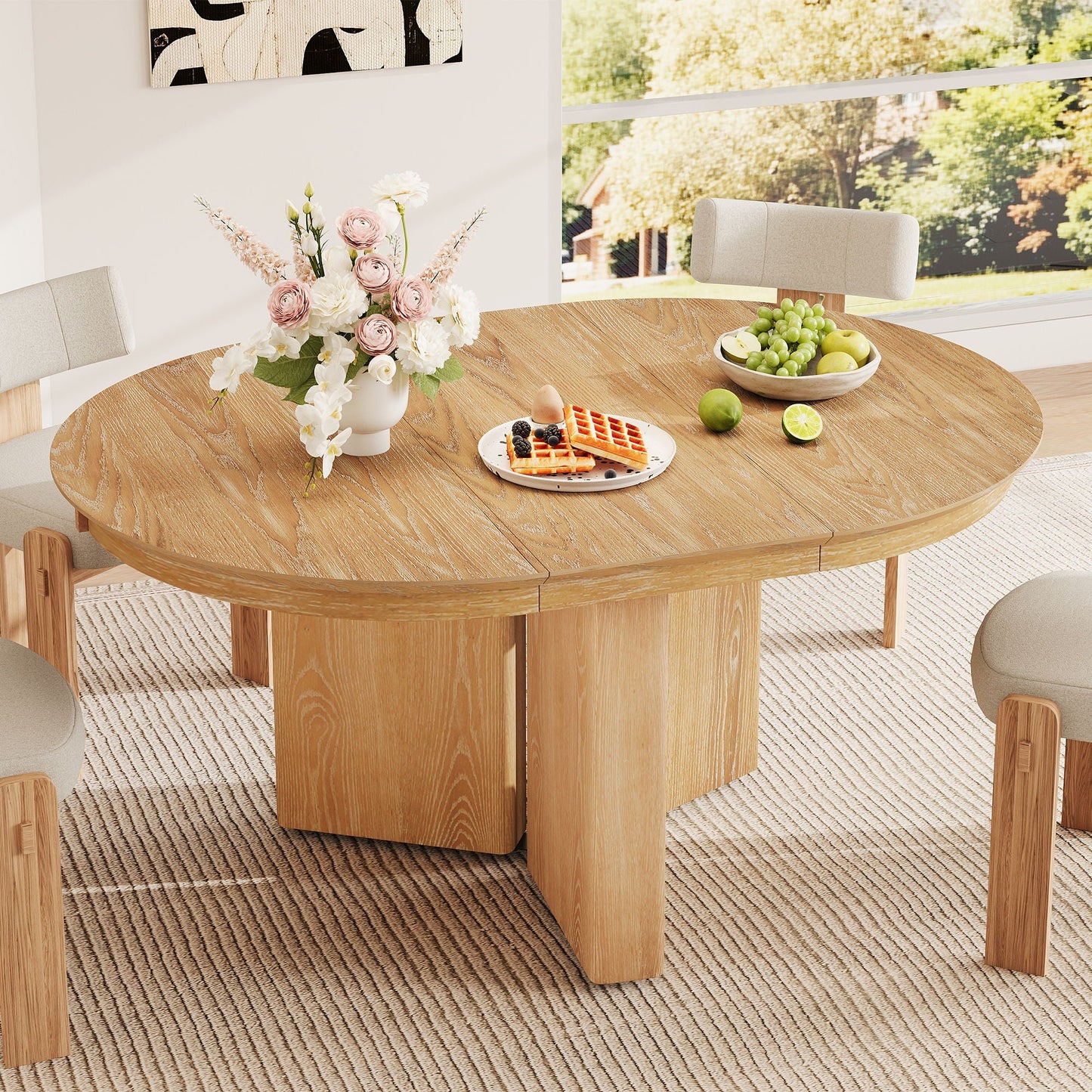 Farmhouse Oval Extendable Dining Table With Pedestal Base