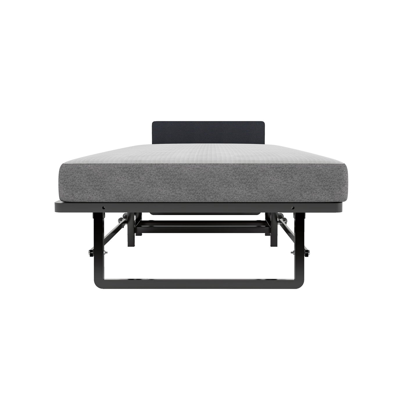 Modern Metal Folding Bed Frame With Foam Mattress, Easy Storage & Mobility - Black
