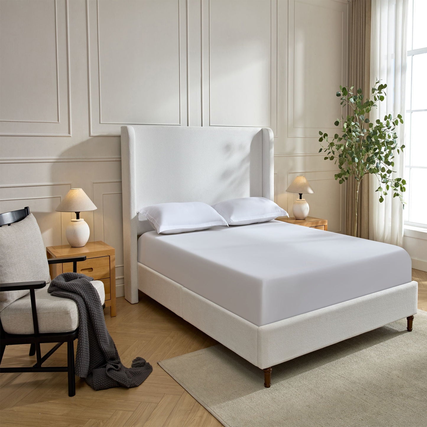 Harper - Tall Headboard Upholstered Bed / High Headboard / Elegant Simplicity / No Box Spring Needed