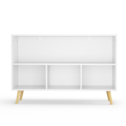 Bookcase With Collapsible Drawers, Book Display Storage Cabinet Organizer - White / Blue